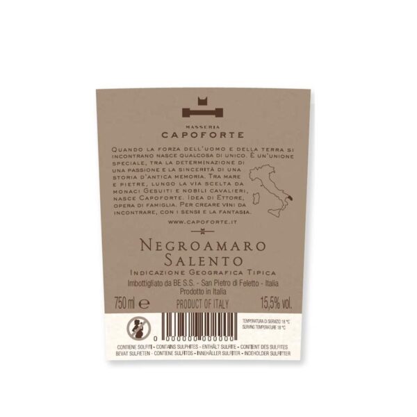 label-Negroamaro-Capoforte-2 Negroamaro Salento – krachtig rood met fluwelen randje