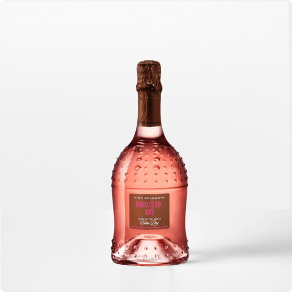 Fles Corte dei Rovi Prosecco Rosé tegen witte achtergrond