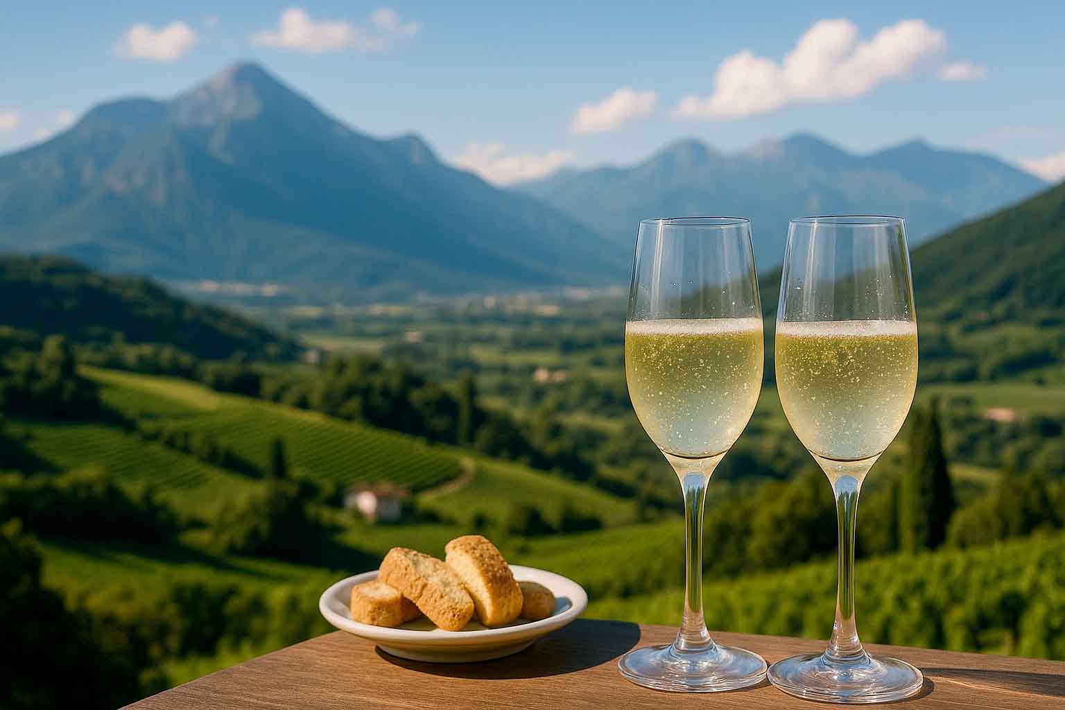 twee glazen Frizzantino. Lichtzoete bubbel uit veneto