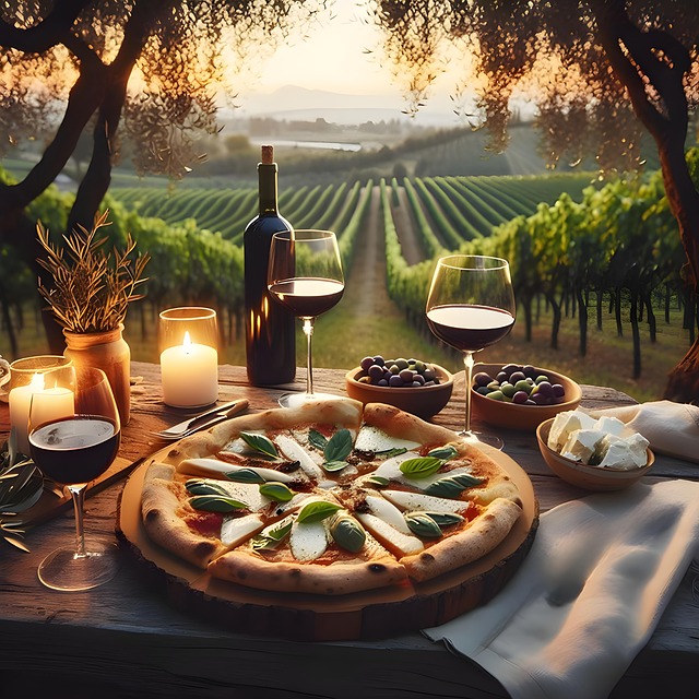 Italiaanse wijngaard met Cabernet Sauvignon in de avondzon