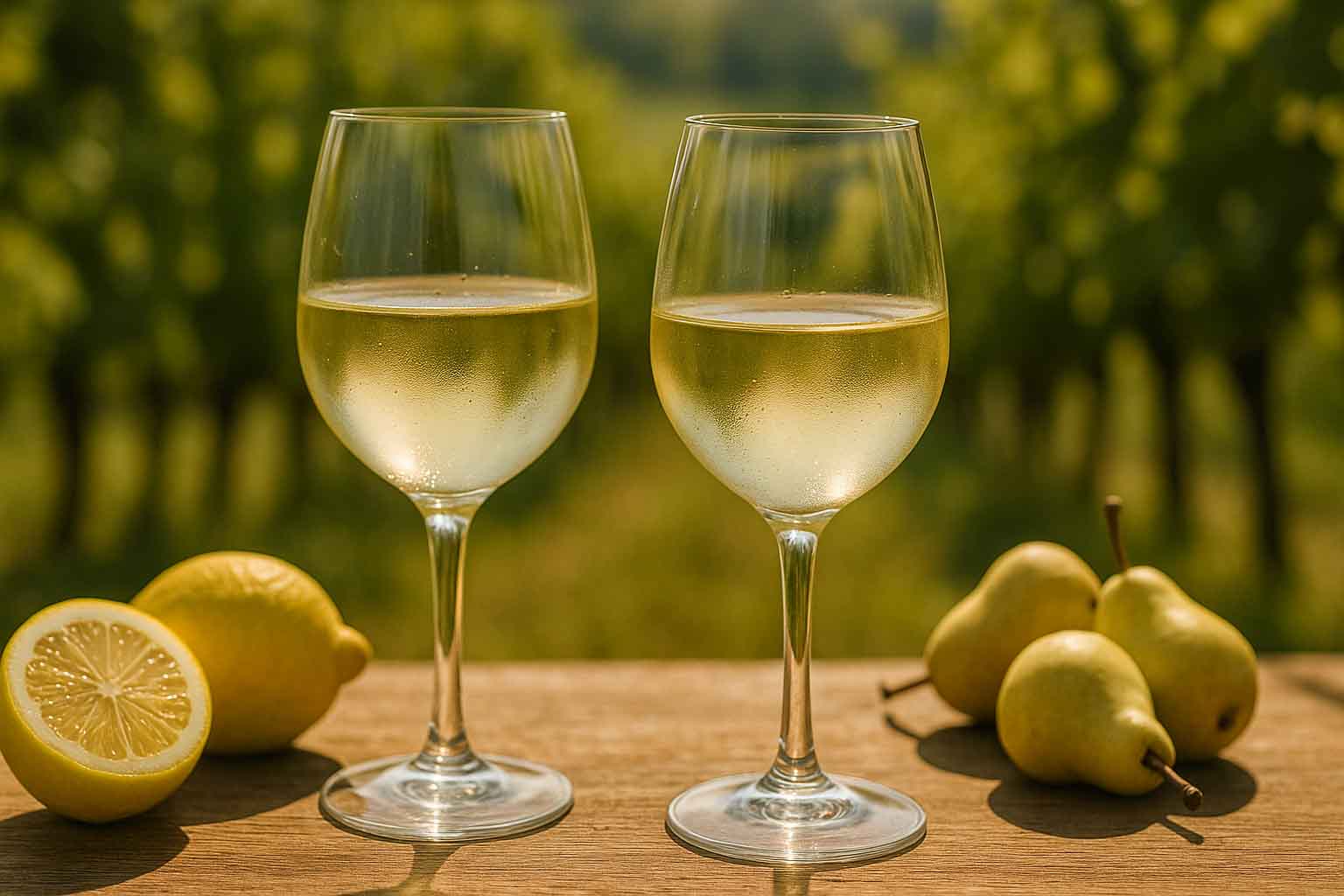 Witte volle Italiaanse wijn op een tafel in de wijngaard